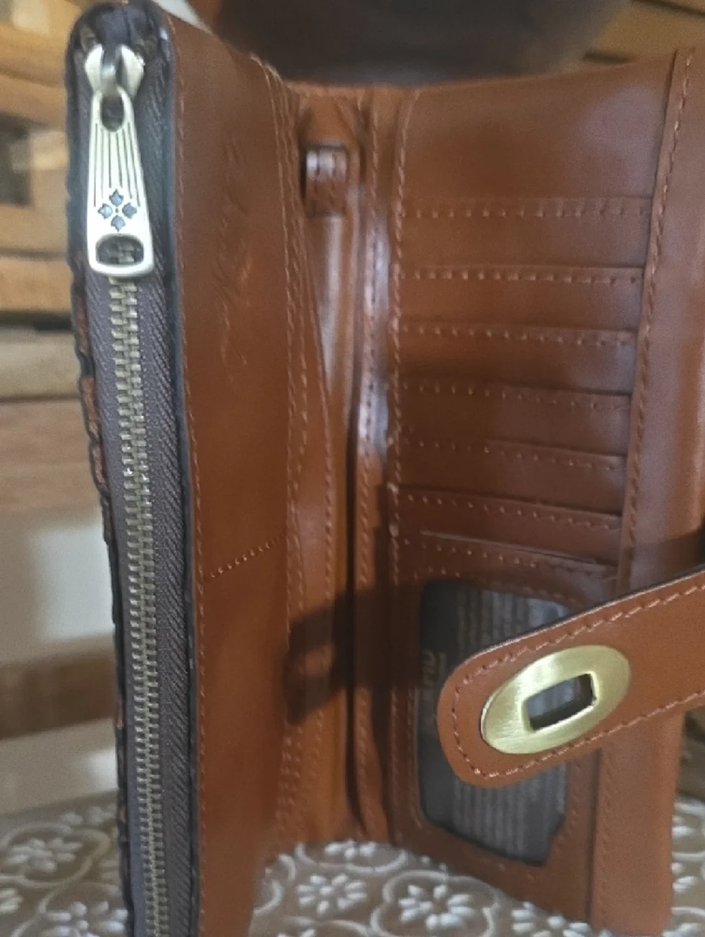 Patricia Nash Brown Tooled Leather Wallet with Gold Turn-Lock - Picture 10 of 11